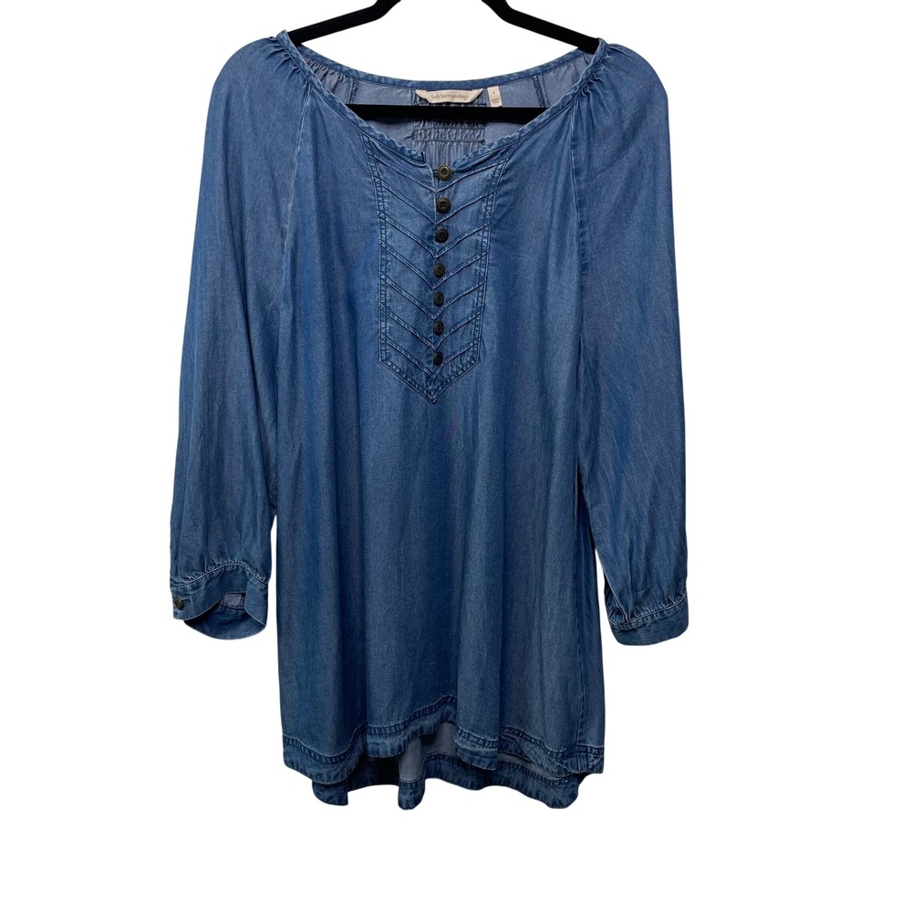 Soft Surroundings Blue Chambray Tencel Lyocell Tunic Top Festival Boho Cowgirl L